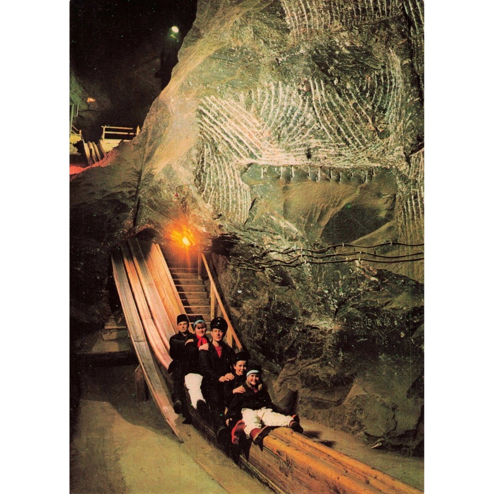 Vintage Berchtesgaden Salt Mine Slide Postcard Germany Salzbergwerk Rutsche VG+ - Picture 1 of 2